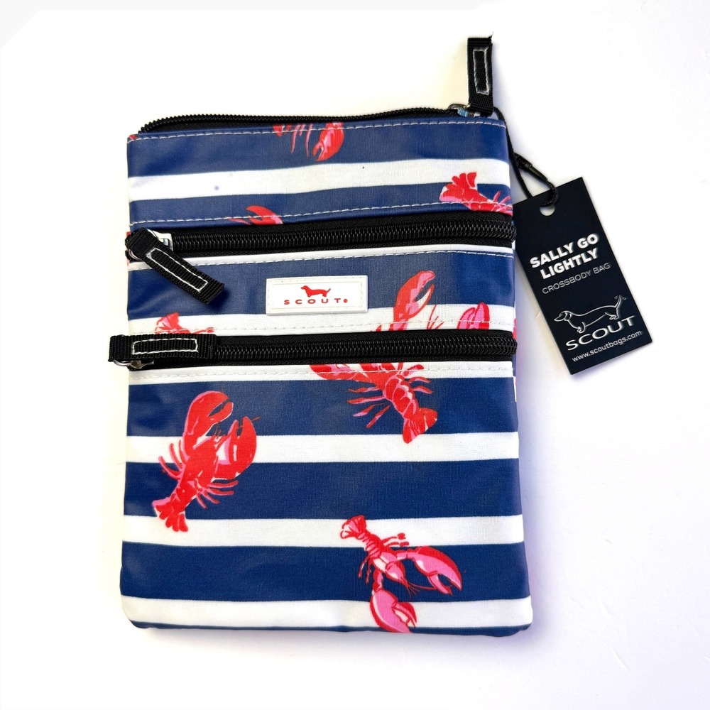Scout Sally Go Lightly Crossbody Bag Lobster Navy Stripe Catch of Day NWT Flaw